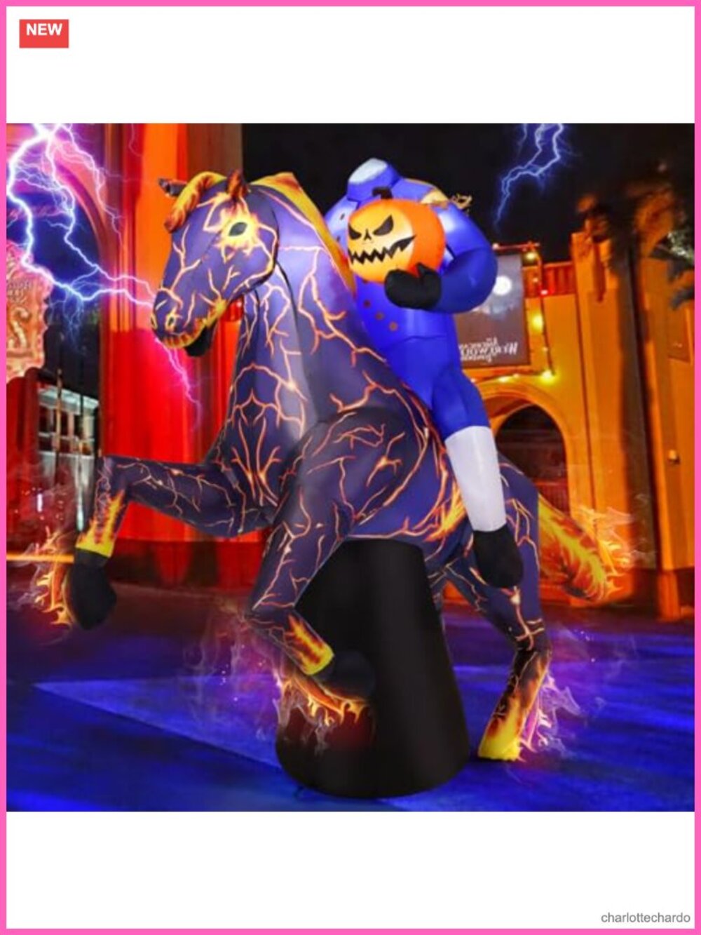 6FT Halloween Inflatable Headless Horseman Yard Decoration Built-in LEDs
